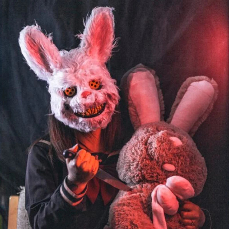 LED glowing Cosplay Bloody Rabbit Mask Halloween Scary Killer Bunny Headgear Carnival Masquerade Dance horror Costume Props