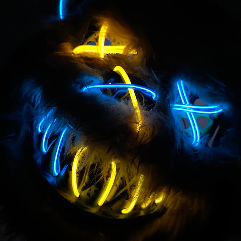 LED Bloody Bear Mask Halloween Masquerade Plush Brown Bear Mask Light Up Killer Assassinated Black Bear Haunted House Mask