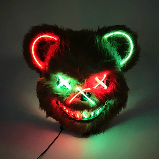 LED Bloody Bear Mask Halloween Masquerade Plush Brown Bear Mask Light Up Killer Assassinated Black Bear Haunted House Mask