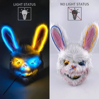 LED glowing Cosplay Bloody Rabbit Mask Halloween Scary Killer Bunny Headgear Carnival Masquerade Dance horror Costume Props