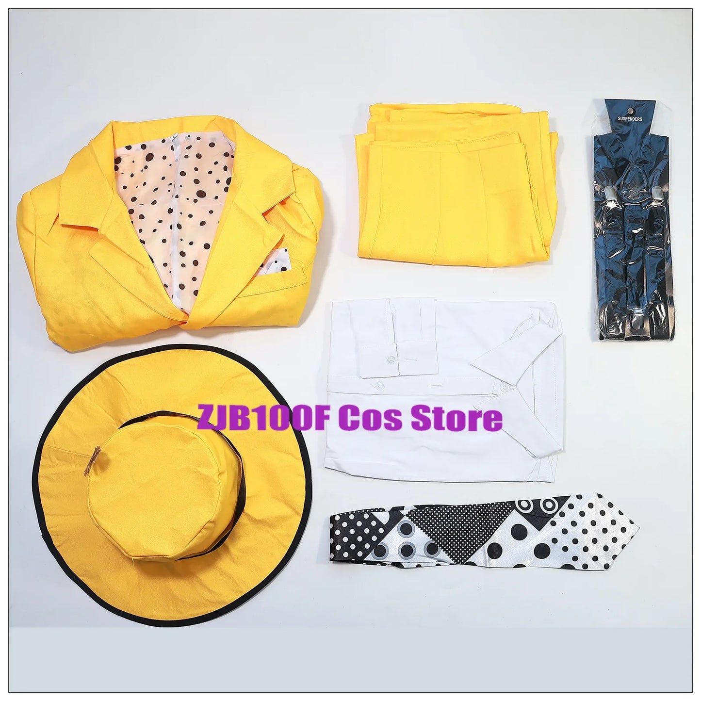 Carrey Cosplay Uniform Anime Costumes Yellow Trench Hat Suit Halloween Carnival Party Jim Clown Outfits Mask for Men