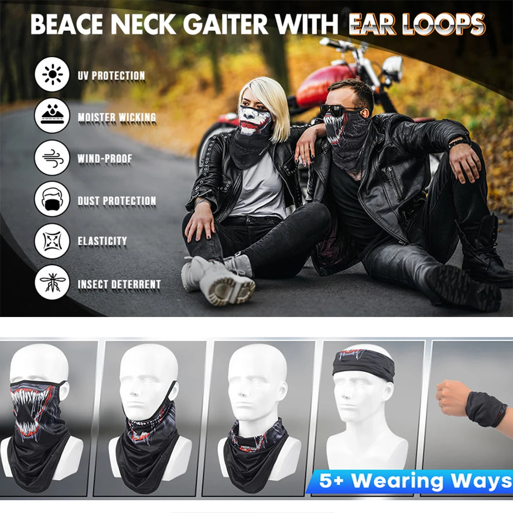 Breathable Skull Scarf Cycling Neck Gaiter Earloop Face Mask Halloween Tube Mask Bandana Bicycle Hiking Motorcycle Balaclava Men