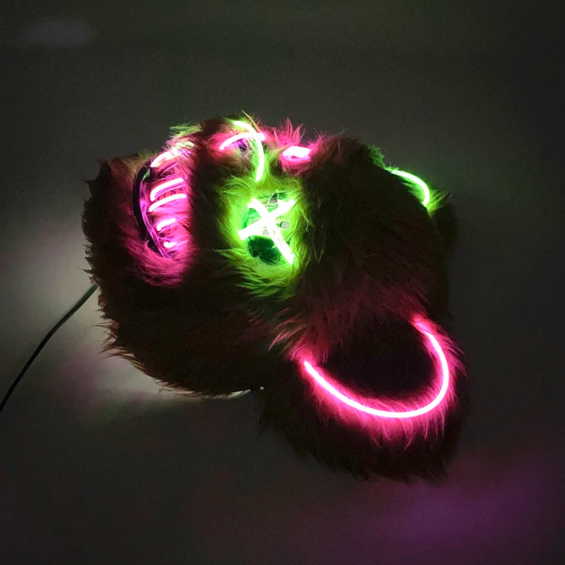 LED Bloody Bear Mask Halloween Masquerade Plush Brown Bear Mask Light Up Killer Assassinated Black Bear Haunted House Mask