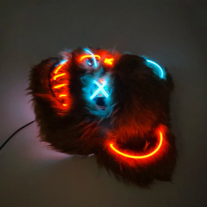 LED Bloody Bear Mask Halloween Masquerade Plush Brown Bear Mask Light Up Killer Assassinated Black Bear Haunted House Mask