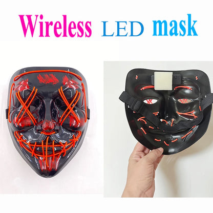 2024 Halloween Wireless Rave Mask Decor Luminous LED Purge Mask Neon Light Glowing For Carnival Dark Night