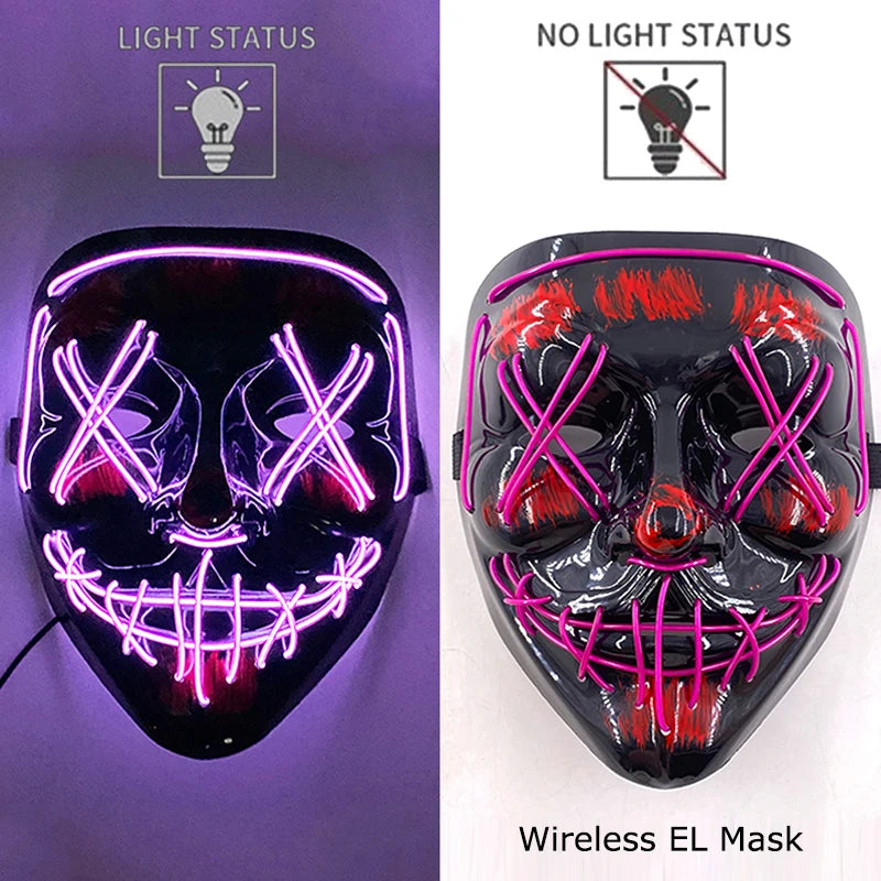 Wireless Halloween Neon LED Purge Mask Masque Masquerade Party Masks Light Grow in the Dark Horror Mask Glowing Masker