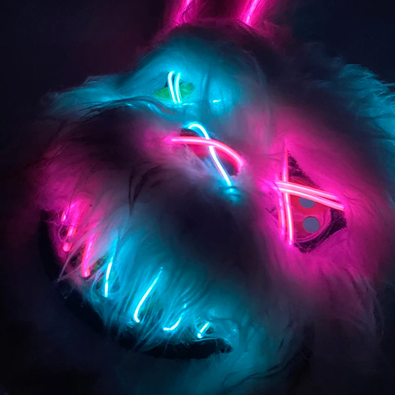 LED glowing Cosplay Bloody Rabbit Mask Halloween Scary Killer Bunny Headgear Carnival Masquerade Dance horror Costume Props