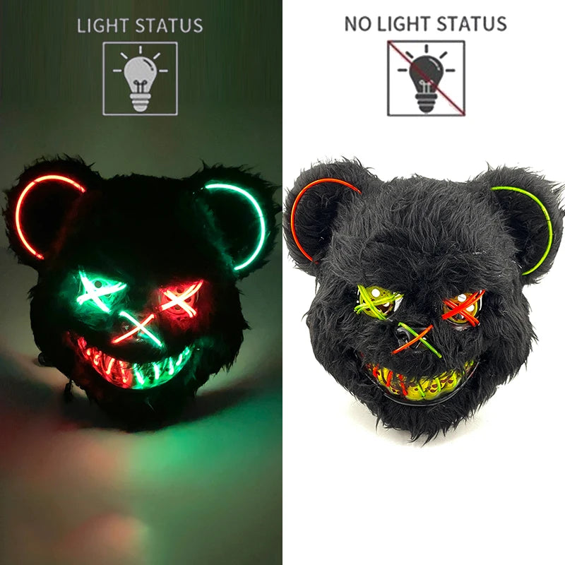 LED glowing Cosplay Bloody Rabbit Mask Halloween Scary Killer Bunny Headgear Carnival Masquerade Dance horror Costume Props