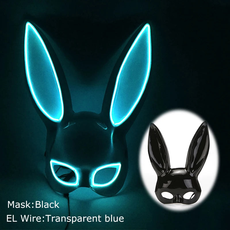 LED glowing Cosplay Bloody Rabbit Mask Halloween Scary Killer Bunny Headgear Carnival Masquerade Dance horror Costume Props