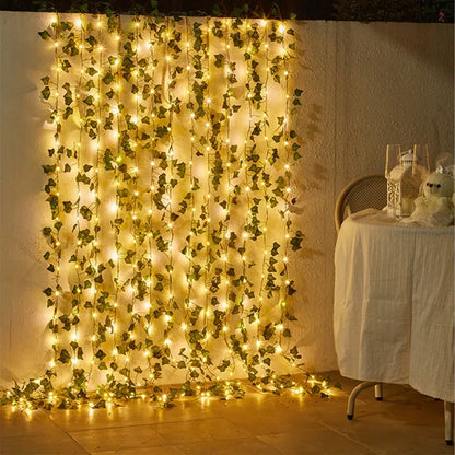 Ivy Leaf Plants With LED String Lights, Green Vine Garland Hanging LightsFlower Green Leaf String Lights Artificial Vine Fairy Lights Battery Powered