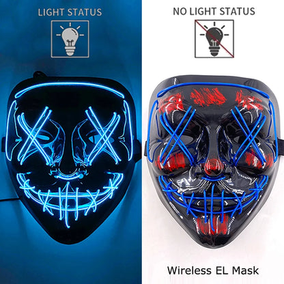 Wireless Halloween Neon LED Purge Mask Masque Masquerade Party Masks Light Grow in the Dark Horror Mask Glowing Masker