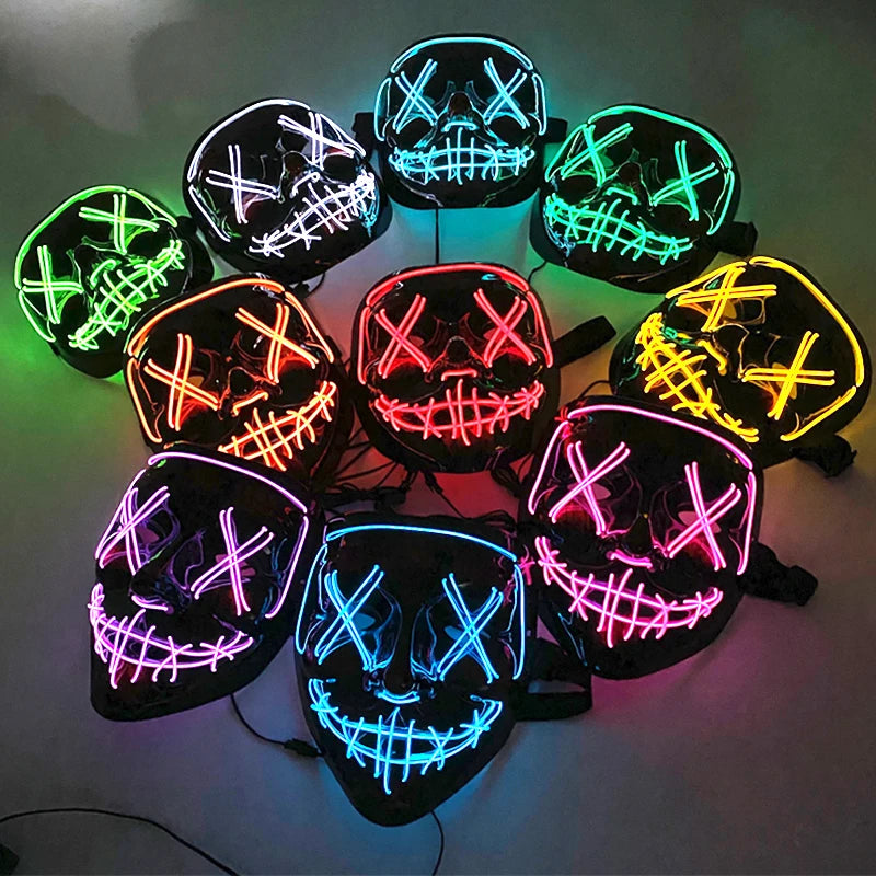 2024 Halloween Wireless Rave Mask Decor Luminous LED Purge Mask Neon Light Glowing For Carnival Dark Night