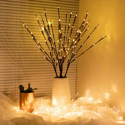 1Pcs 20 Bulbs LED Branch Lights Battery Powered Willow Twig Lighted Branch Decorative Lights Artificial Creative Tree DIY Light