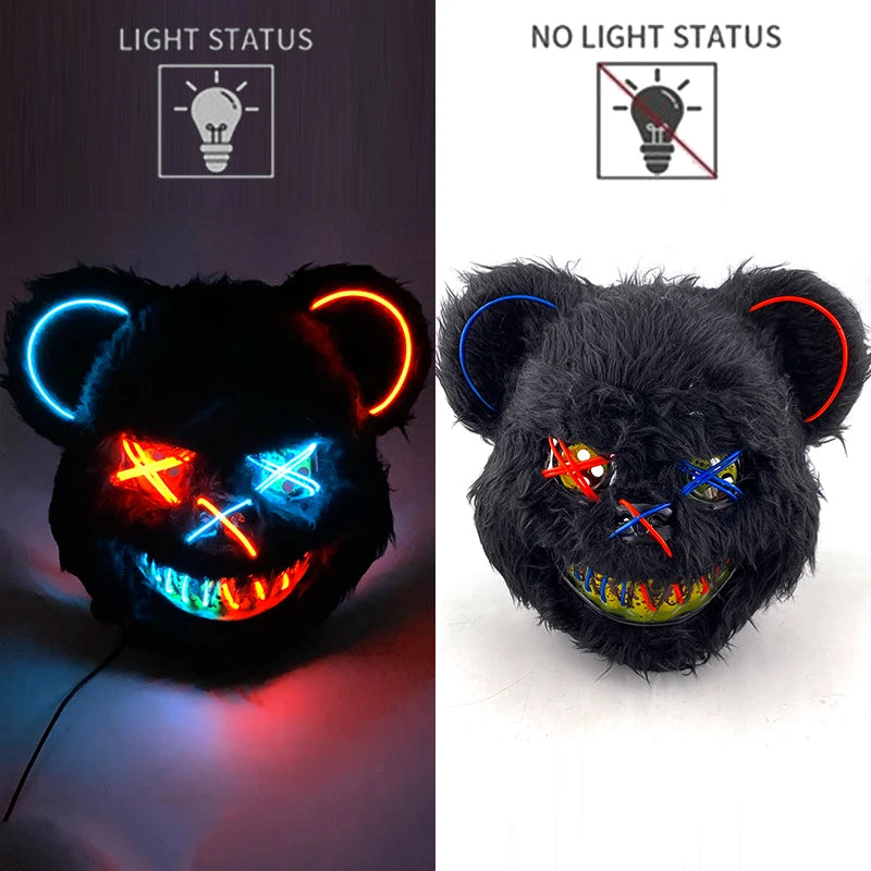 LED glowing Cosplay Bloody Rabbit Mask Halloween Scary Killer Bunny Headgear Carnival Masquerade Dance horror Costume Props