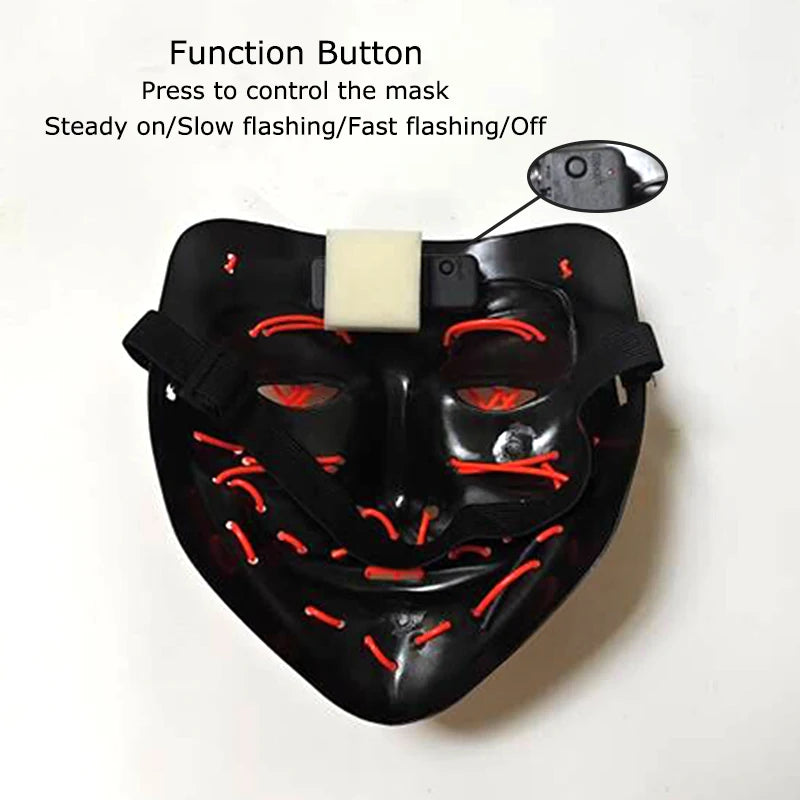 Wireless Halloween Neon LED Purge Mask Masque Masquerade Party Masks Light Grow in the Dark Horror Mask Glowing Masker