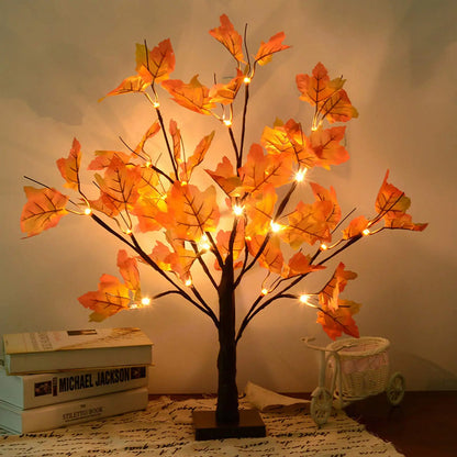 Artificial Fall Lighted Maple Tree, 24 LED, Thanksgiving Decorations, Table Lights, Wedding Party, Indoor, Outdoor, Home Decor