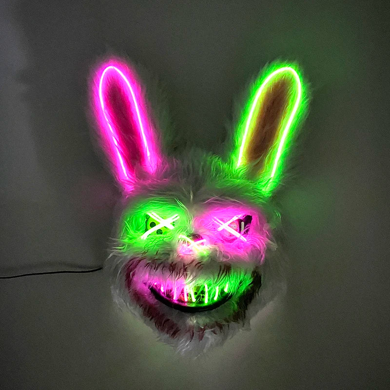 LED Bloody Bear Mask Halloween Masquerade Plush Brown Bear Mask Light Up Killer Assassinated Black Bear Haunted House Mask