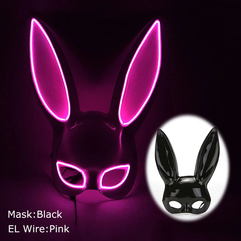 LED glowing Cosplay Bloody Rabbit Mask Halloween Scary Killer Bunny Headgear Carnival Masquerade Dance horror Costume Props