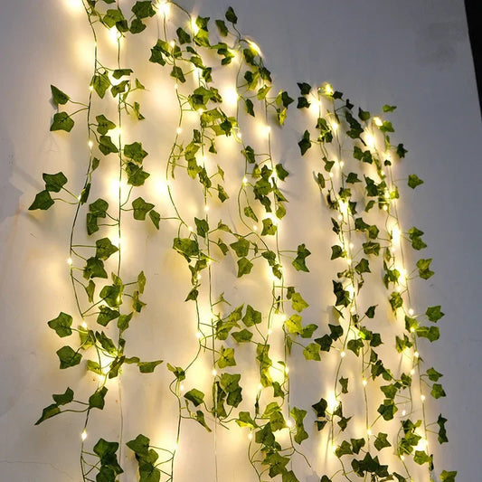 Ivy Leaf Plants With LED String Lights, Green Vine Garland Hanging LightsFlower Green Leaf String Lights Artificial Vine Fairy Lights Battery Powered