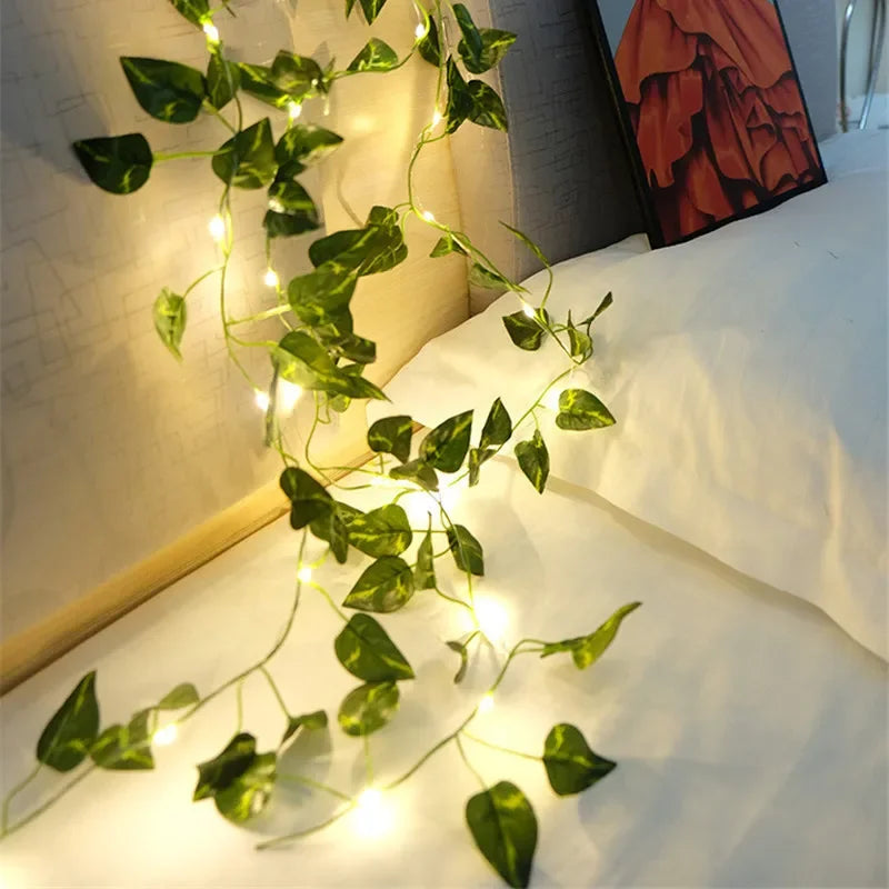 Ivy Leaf Plants With LED String Lights, Green Vine Garland Hanging LightsFlower Green Leaf String Lights Artificial Vine Fairy Lights Battery Powered