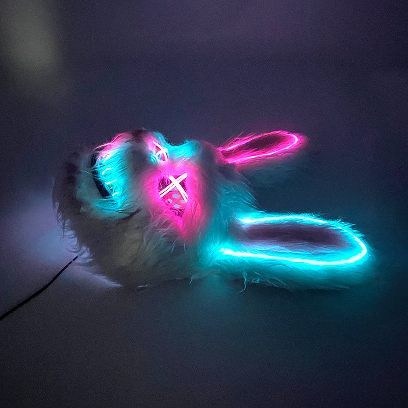 LED glowing Cosplay Bloody Rabbit Mask Halloween Scary Killer Bunny Headgear Carnival Masquerade Dance horror Costume Props