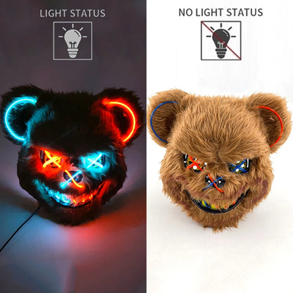 LED glowing Cosplay Bloody Rabbit Mask Halloween Scary Killer Bunny Headgear Carnival Masquerade Dance horror Costume Props