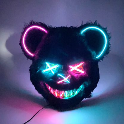 LED glowing Cosplay Bloody Rabbit Mask Halloween Scary Killer Bunny Headgear Carnival Masquerade Dance horror Costume Props