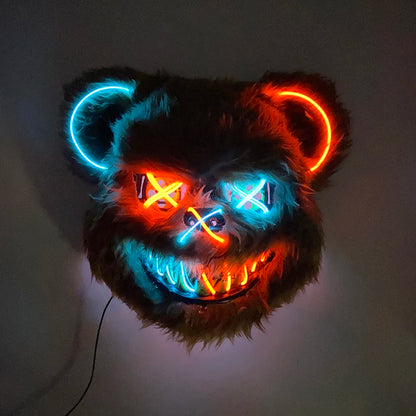 LED Bloody Bear Mask Halloween Masquerade Plush Brown Bear Mask Light Up Killer Assassinated Black Bear Haunted House Mask