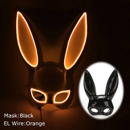 LED glowing Cosplay Bloody Rabbit Mask Halloween Scary Killer Bunny Headgear Carnival Masquerade Dance horror Costume Props