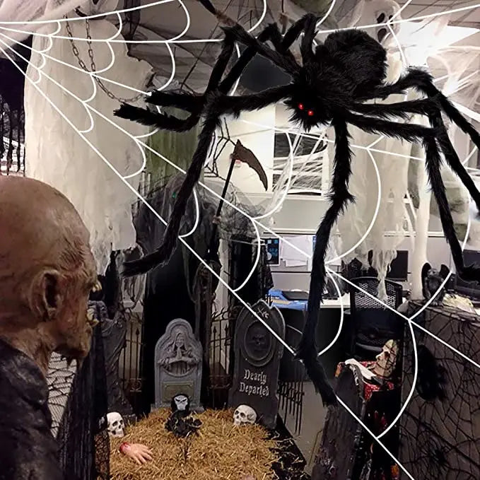 Giant Spider Huge Spider Web Halloween Decoration Props Haunted Indoor Outdoor Spooky Plush Large Araneid Prank Trick Supplies