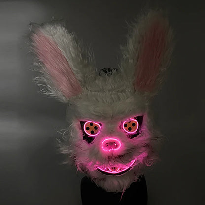 LED glowing Cosplay Bloody Rabbit Mask Halloween Scary Killer Bunny Headgear Carnival Masquerade Dance horror Costume Props