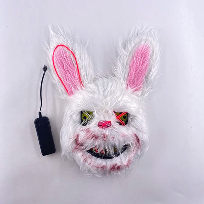 LED glowing Cosplay Bloody Rabbit Mask Halloween Scary Killer Bunny Headgear Carnival Masquerade Dance horror Costume Props