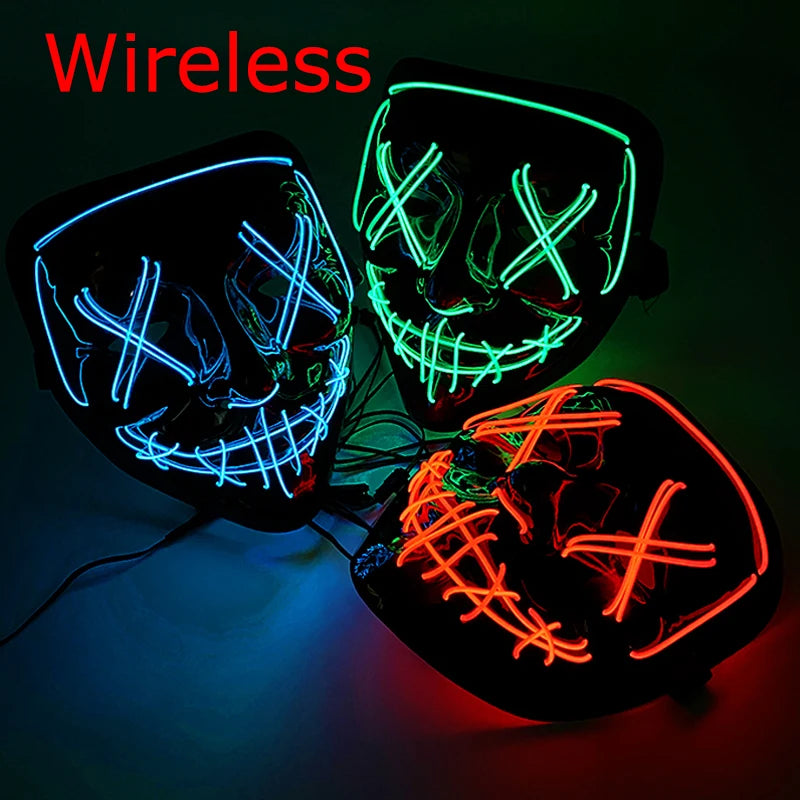 Wireless Halloween Neon LED Purge Mask Masque Masquerade Party Masks Light Grow in the Dark Horror Mask Glowing Masker