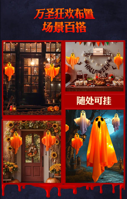 2024 LED Glow Ghost Party Halloween Decoration for Home Indoor Outdoor Haunted House Bar Hanging Horror Props with Lights