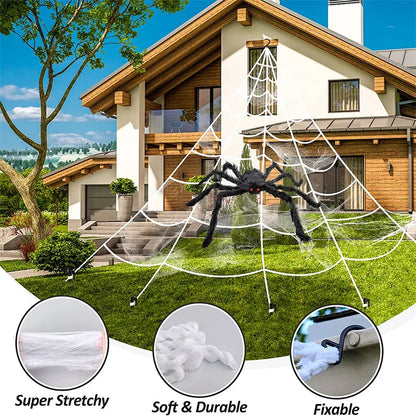 Giant Spider Huge Spider Web Halloween Decoration Props Haunted Indoor Outdoor Spooky Plush Large Araneid Prank Trick Supplies