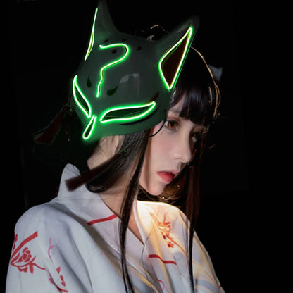 Hot sales Japanese Anime Fox Luminous Mask LED Glowing Cosplay Makomo mask Neon light up Sabito Mask for Halloween costume props