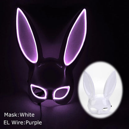 LED glowing Cosplay Bloody Rabbit Mask Halloween Scary Killer Bunny Headgear Carnival Masquerade Dance horror Costume Props