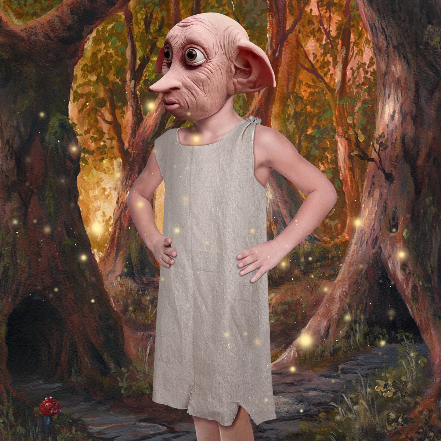 Dobby Costume Mask Elf Funny Halloween Party Cosplay Elf Ears Full Head Props Kids Cos Mask and Costume Full Set Decoration