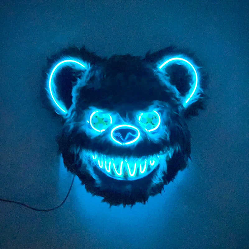 LED Bloody Bear Mask Halloween Masquerade Plush Brown Bear Mask Light Up Killer Assassinated Black Bear Haunted House Mask