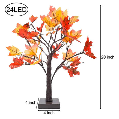 Artificial Fall Lighted Maple Tree, 24 LED, Thanksgiving Decorations, Table Lights, Wedding Party, Indoor, Outdoor, Home Decor