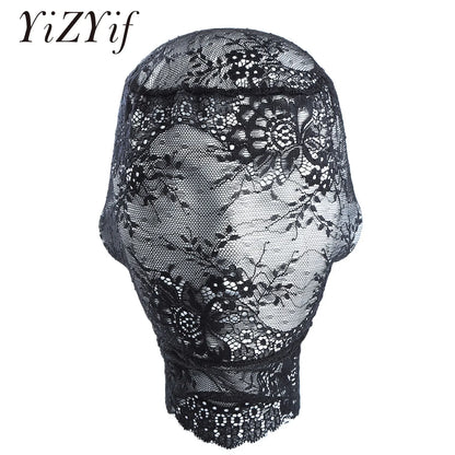 Women Sexy Black Lace Mask Masquerade Party Mask Unisex Adult Lace Full Face Hood Head Cover Festival Halloween Cosplay Eye Mask