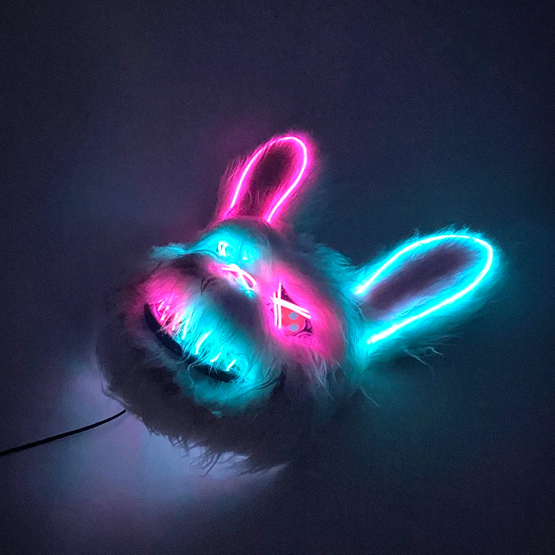 LED glowing Cosplay Bloody Rabbit Mask Halloween Scary Killer Bunny Headgear Carnival Masquerade Dance horror Costume Props