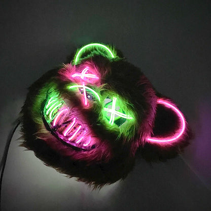 LED Bloody Bear Mask Halloween Masquerade Plush Brown Bear Mask Light Up Killer Assassinated Black Bear Haunted House Mask