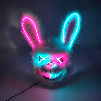 LED glowing Cosplay Bloody Rabbit Mask Halloween Scary Killer Bunny Headgear Carnival Masquerade Dance horror Costume Props