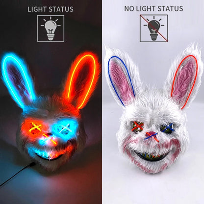 LED glowing Cosplay Bloody Rabbit Mask Halloween Scary Killer Bunny Headgear Carnival Masquerade Dance horror Costume Props