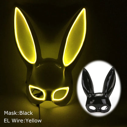 LED glowing Cosplay Bloody Rabbit Mask Halloween Scary Killer Bunny Headgear Carnival Masquerade Dance horror Costume Props