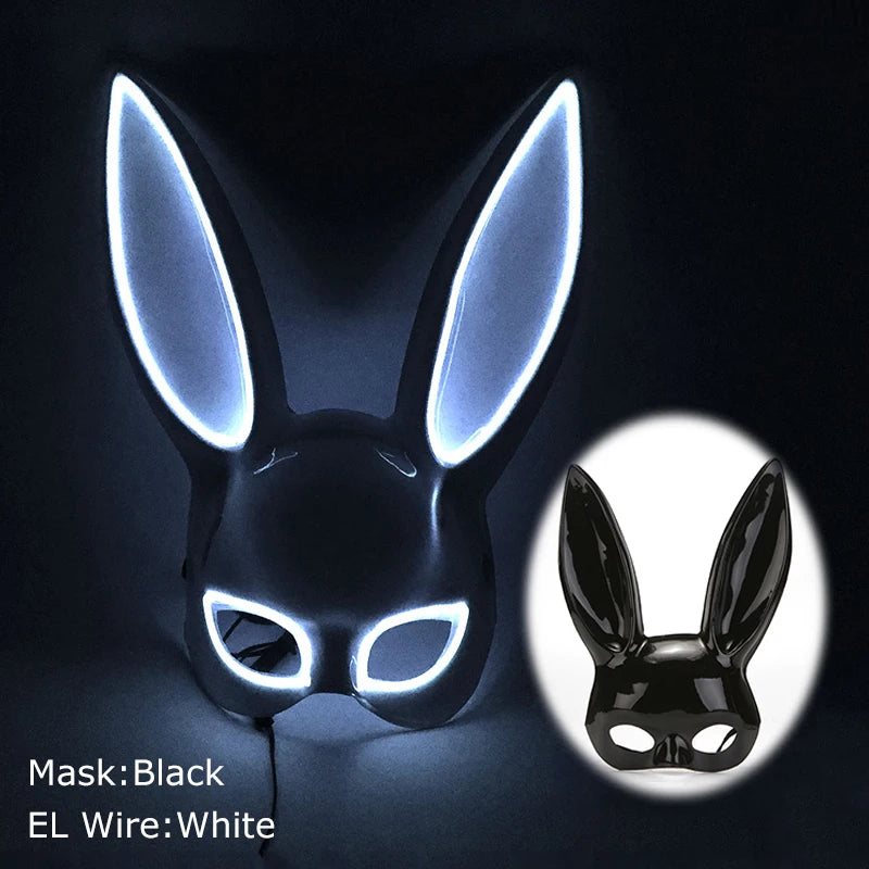 LED glowing Cosplay Bloody Rabbit Mask Halloween Scary Killer Bunny Headgear Carnival Masquerade Dance horror Costume Props