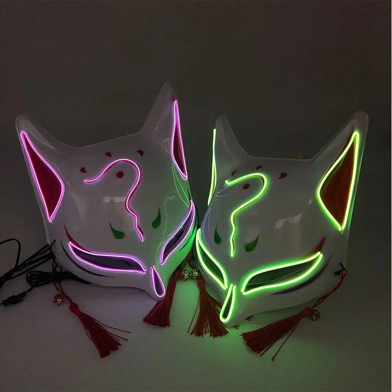 Hot sales Japanese Anime Fox Luminous Mask LED Glowing Cosplay Makomo mask Neon light up Sabito Mask for Halloween costume props