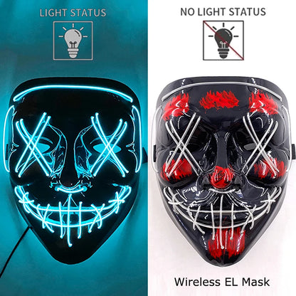 Wireless Halloween Neon LED Purge Mask Masque Masquerade Party Masks Light Grow in the Dark Horror Mask Glowing Masker