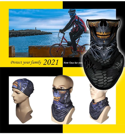 Breathable Skull Scarf Cycling Neck Gaiter Earloop Face Mask Halloween Tube Mask Bandana Bicycle Hiking Motorcycle Balaclava Men